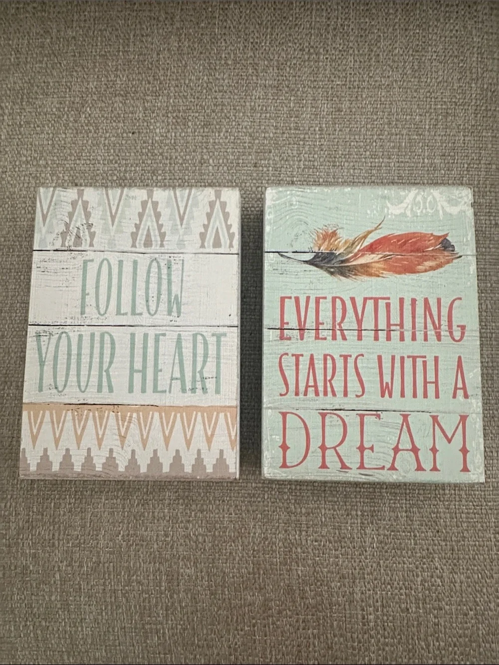 Kirklands Mint and Coral Inspirational Wooden Wall Plaques